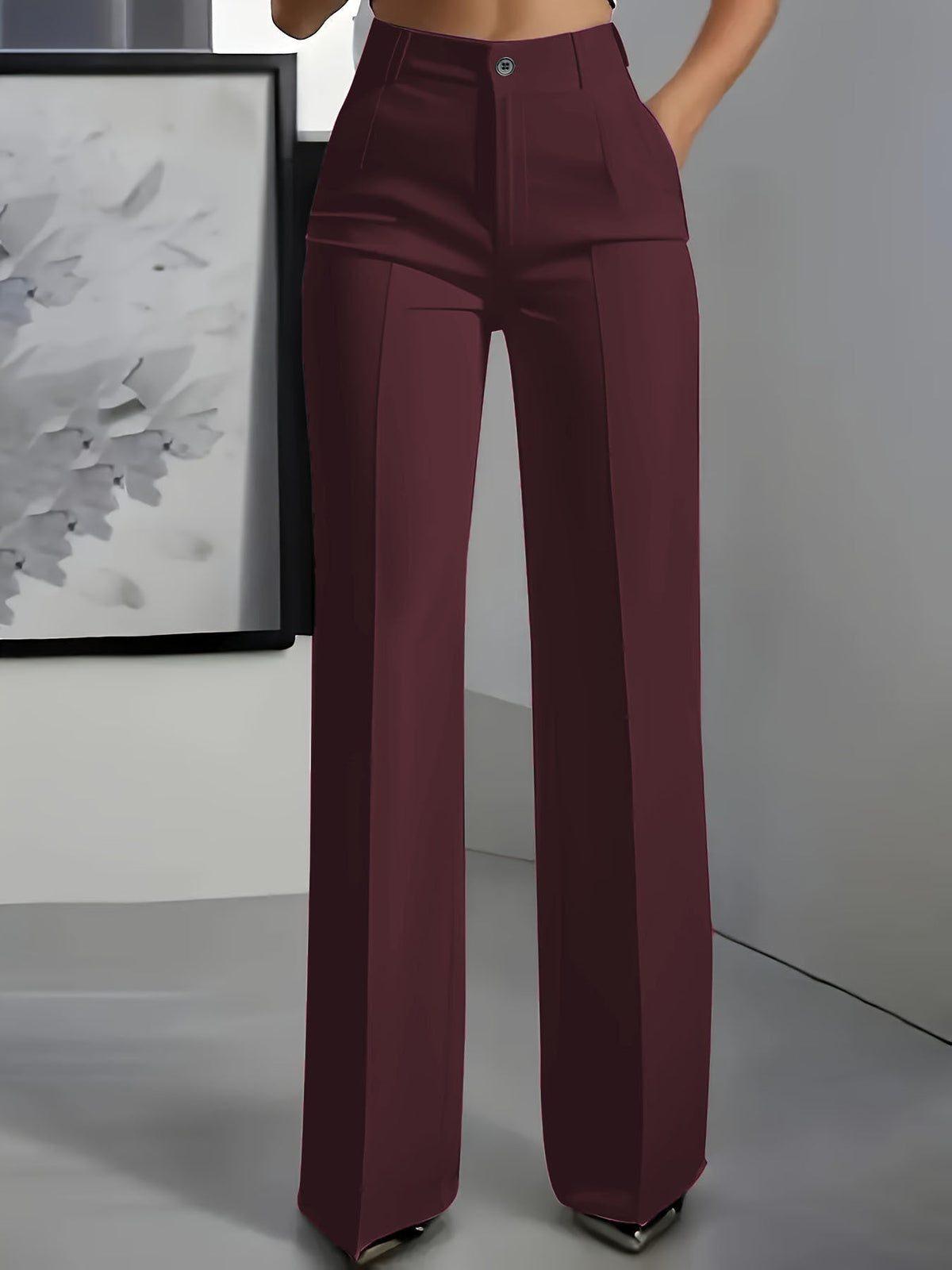 Women's High-Waisted Wide-Leg Tailored Trousers with Front Creases - Maisie London