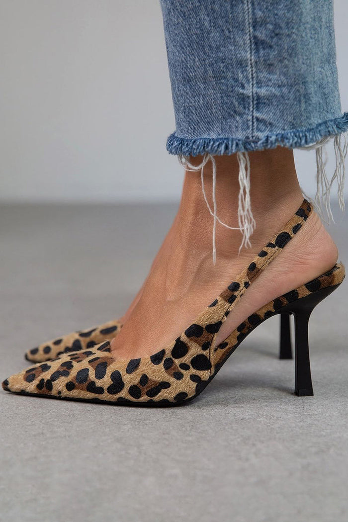 Women's Khaki Leopard Print Slingback Heels with Pointed-Toe - Maisie London