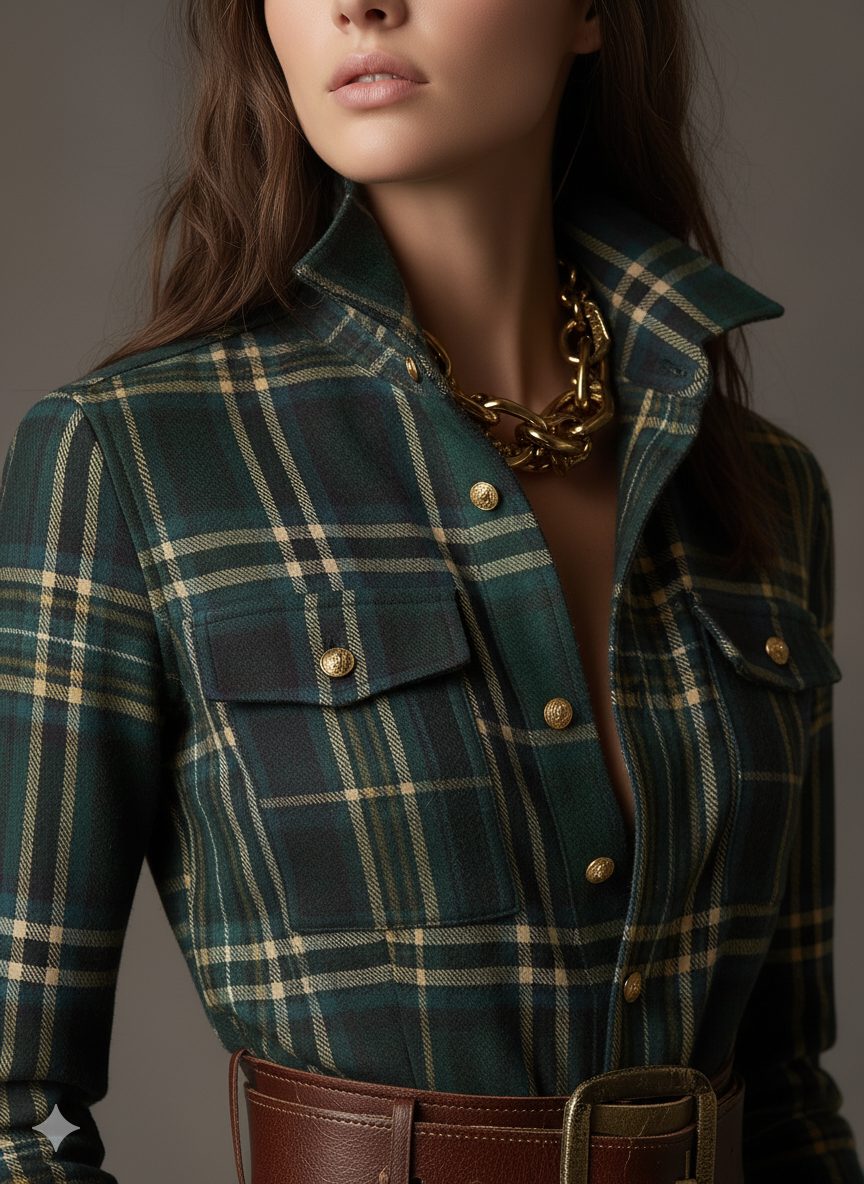 Women's Tartan Check Maxi Shirt Dress with Belt and Chest Pockets - Maisie London