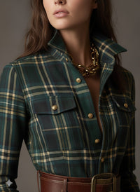 Women's Tartan Check Maxi Shirt Dress with Belt and Chest Pockets - Maisie London