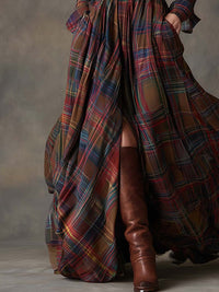 Women's Tartan Check Maxi Shirt Dress with Belt and Chest Pockets - Maisie London