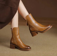 Women's Faux Leather Block Heel Ankle Boots with Side Zip - Maisie London