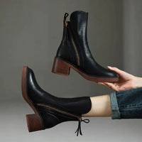 Women's Faux Leather Block Heel Ankle Boots with Side Zip - Maisie London