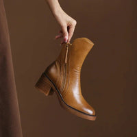 Women's Faux Leather Block Heel Ankle Boots with Side Zip - Maisie London