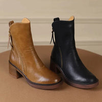 Women's Faux Leather Block Heel Ankle Boots with Side Zip - Maisie London