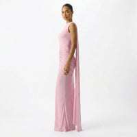 Women's Light Pink Jersey Maxi Dress with Cape Sleeves and Open Back - Maisie London