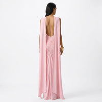 Women's Light Pink Jersey Maxi Dress with Cape Sleeves and Open Back - Maisie London