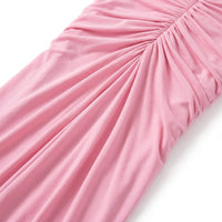 Women's Light Pink Jersey Maxi Dress with Cape Sleeves and Open Back - Maisie London