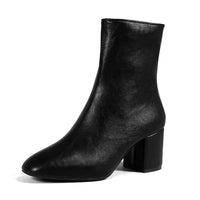 Women's Faux Leather Block Heel Ankle Boots with Square Toe and Zip - Maisie London