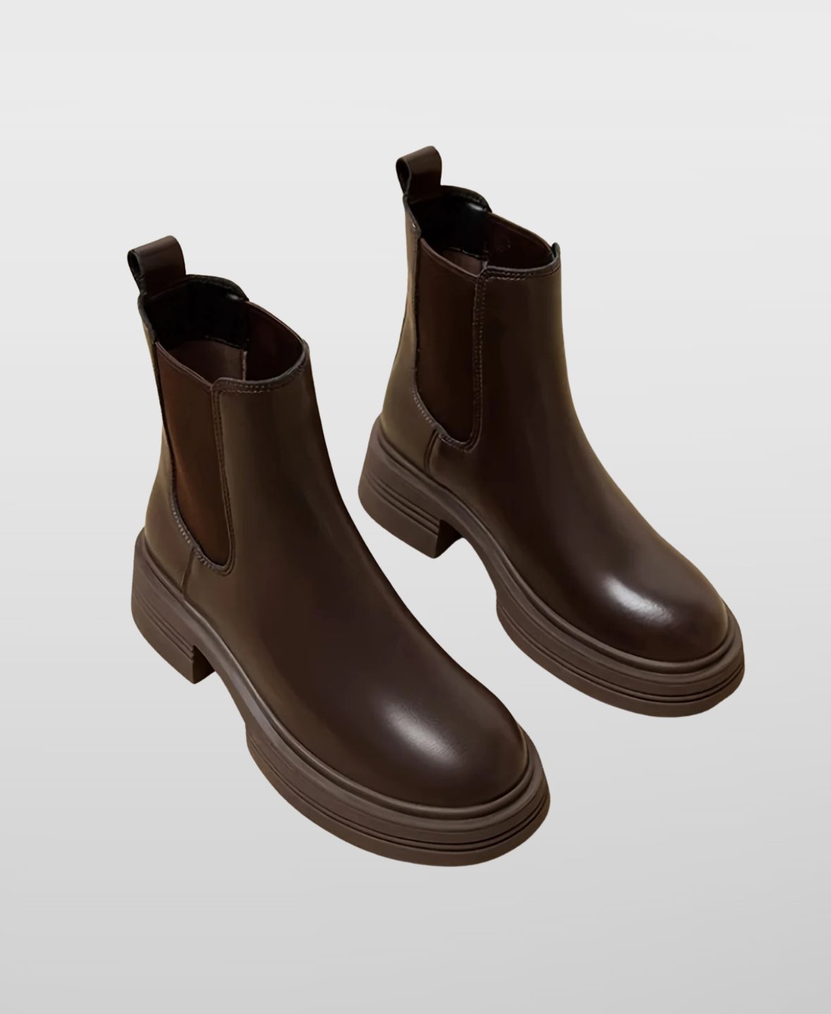Women's Coffee Faux Leather Chelsea Ankle Boots with Block Heel - Maisie London