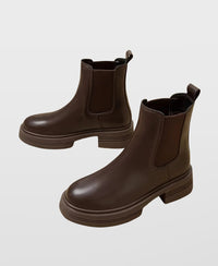 Women's Coffee Faux Leather Chelsea Ankle Boots with Block Heel - Maisie London