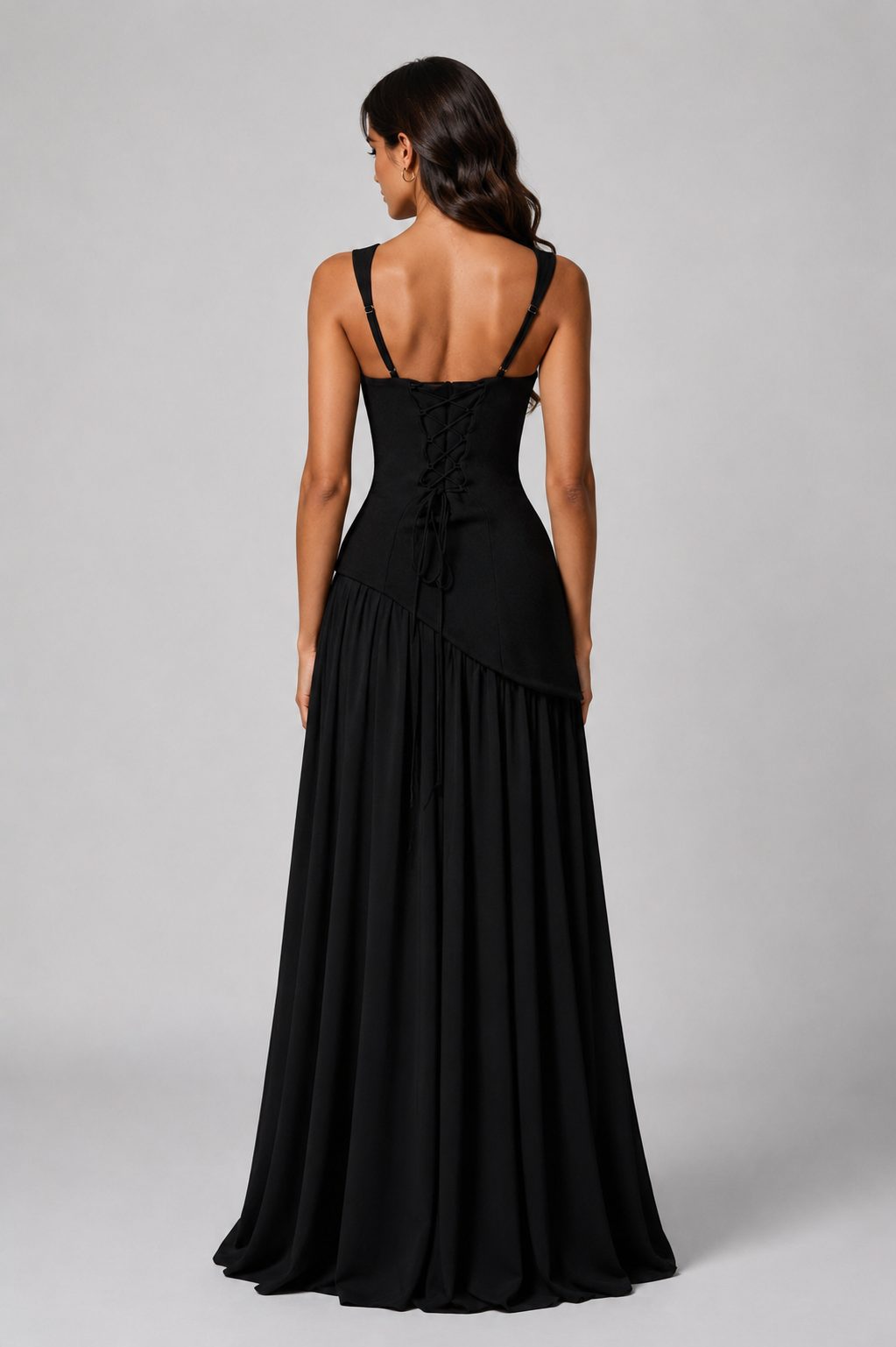 Women's Choker Neck Maxi Dress with Side Split and Corset Back - Maisie London