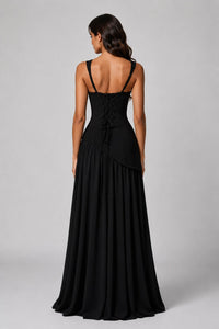 Women's Choker Neck Maxi Dress with Side Split and Corset Back - Maisie London