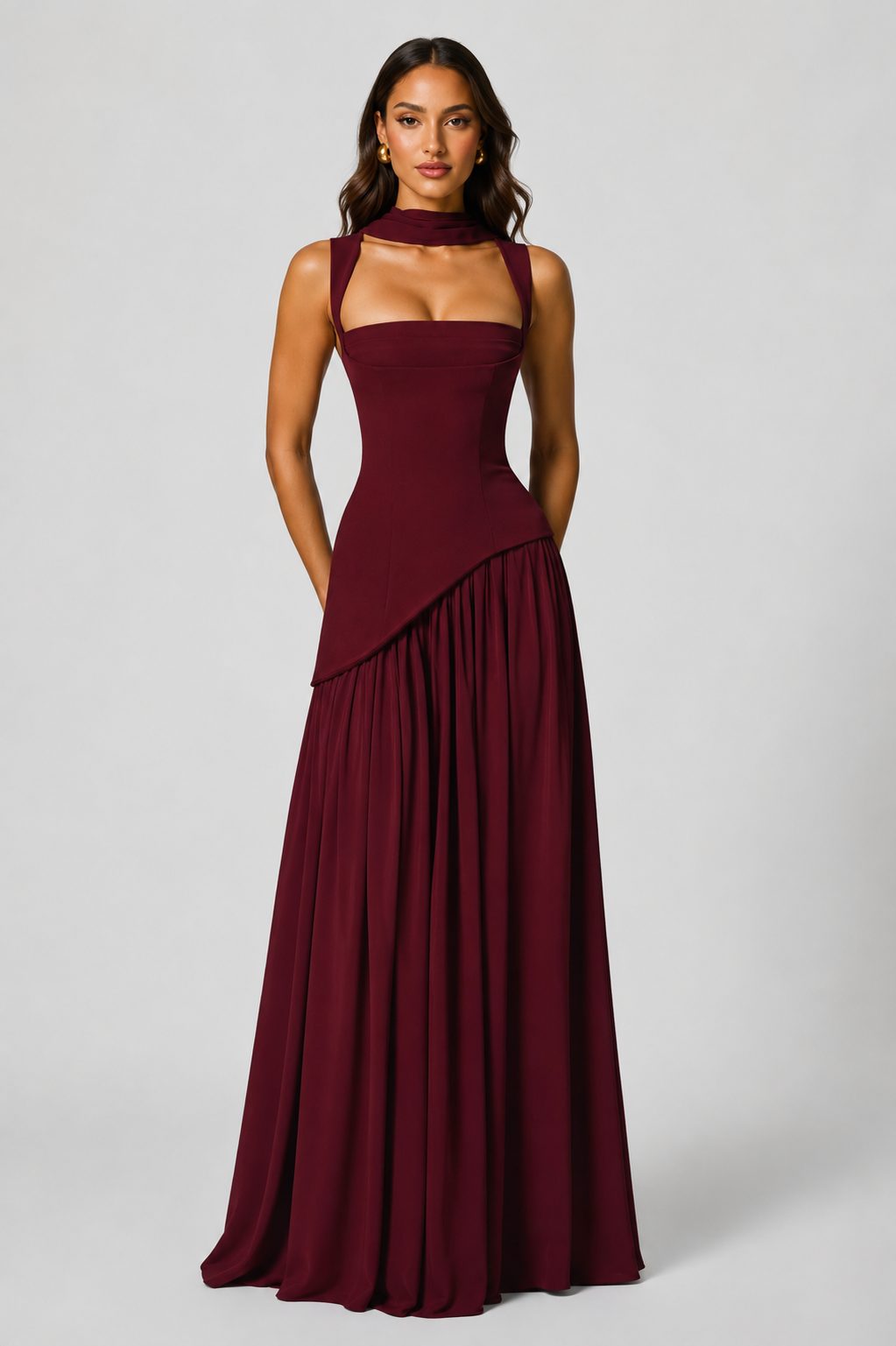 Women's Choker Neck Maxi Dress with Side Split and Corset Back - Maisie London