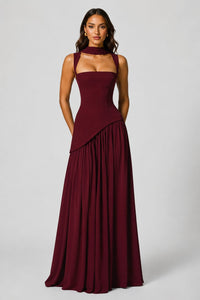 Women's Choker Neck Maxi Dress with Side Split and Corset Back - Maisie London