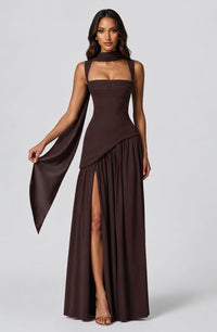 Women's Choker Neck Maxi Dress with Side Split and Corset Back - Maisie London