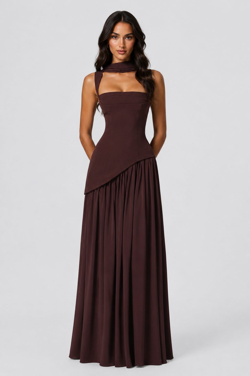 Women's Choker Neck Maxi Dress with Side Split and Corset Back - Maisie London