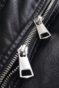 Women's Faux Leather Bomber Jacket with Flap Pockets and Collar - Maisie London