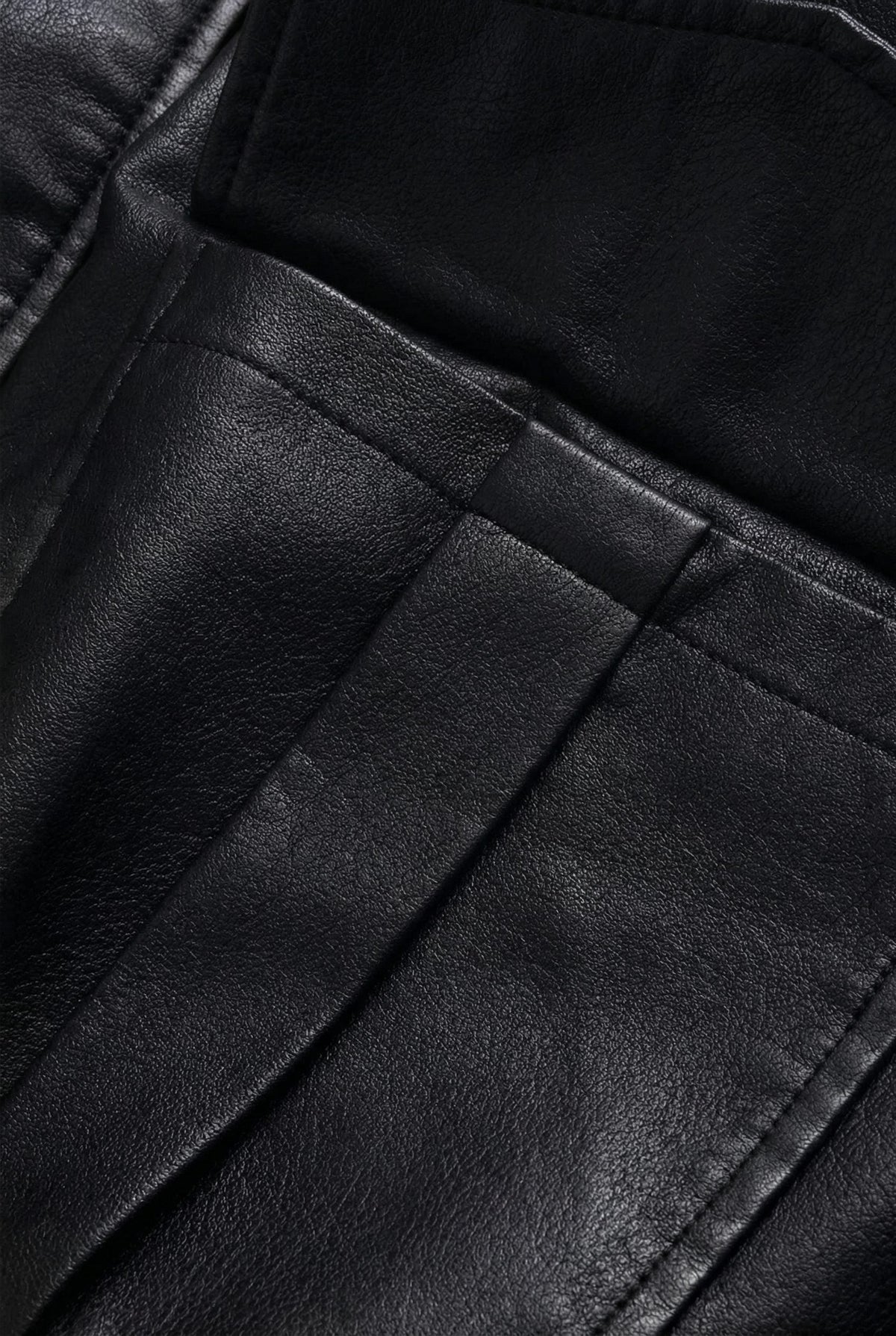 Women's Faux Leather Bomber Jacket with Flap Pockets and Collar - Maisie London