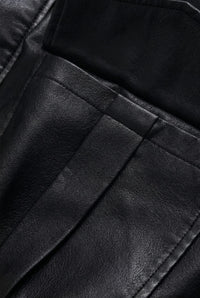 Women's Faux Leather Bomber Jacket with Flap Pockets and Collar - Maisie London