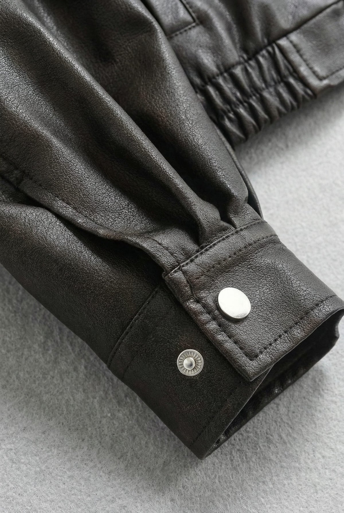 Women's Faux Leather Bomber Jacket with Flap Pockets and Collar - Maisie London