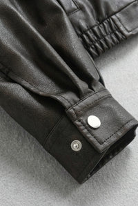Women's Faux Leather Bomber Jacket with Flap Pockets and Collar - Maisie London