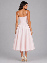 Women's Corset Midi Dress with Full Pleated Skirt and Lace Trim - Maisie London