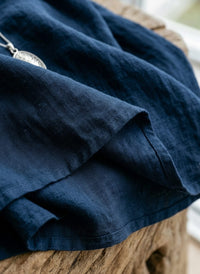 Women's Linen-Look Relaxed V-Neck Top with Long Sleeves and Placket - Maisie London