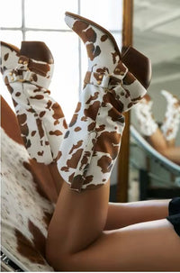Women's Faux Leather Western Mid-Calf Boots with Block Heel - Maisie London