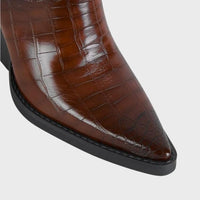 Women's Croc Faux Leather Ankle Boots with Wedge Heel and Pointed-Toe - Maisie London