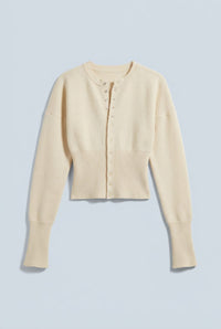 Women's Knitted Cropped Cardigan with Button-Front and Ribbed Waist - Maisie London