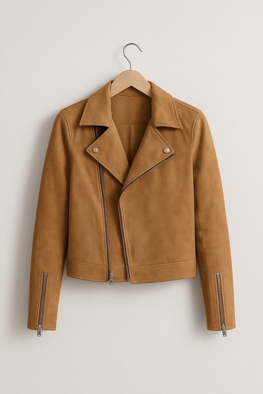 Women's Faux Suede Cropped Biker Jacket with Asymmetric Zip - Maisie London