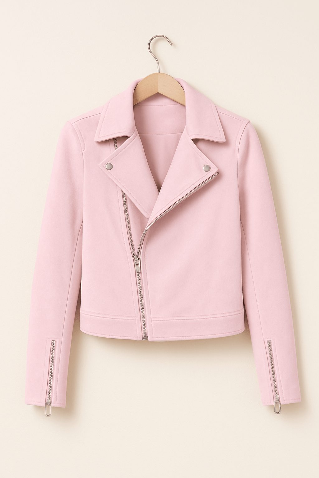 Women's Faux Suede Cropped Biker Jacket with Asymmetric Zip - Maisie London