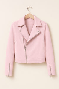 Women's Faux Suede Cropped Biker Jacket with Asymmetric Zip - Maisie London
