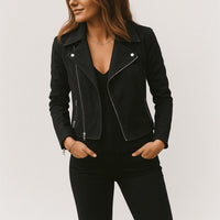 Women's Faux Suede Cropped Biker Jacket with Asymmetric Zip - Maisie London