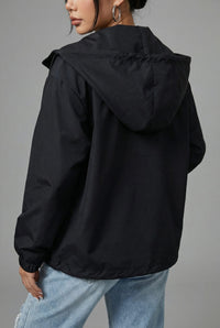 Women's Black Cropped Hooded Jacket with Zip Front and Patch Pockets - Maisie London