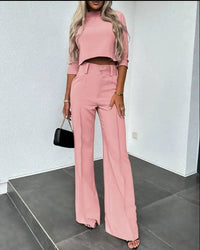 Women's Cropped Top and Wide-Leg Trouser Co-ord Set with High Waist - Maisie London