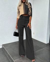 Women's Cropped Top and Wide-Leg Trouser Co-ord Set with High Waist - Maisie London