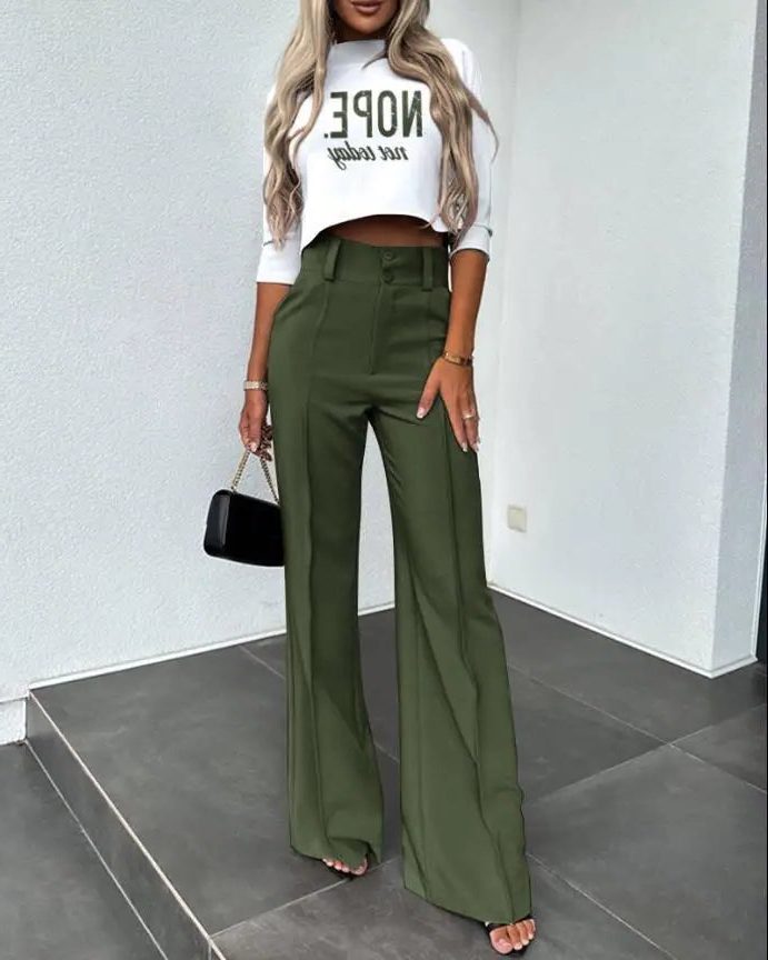 Women's Cropped Top and Wide-Leg Trouser Co-ord Set with High Waist - Maisie London