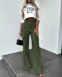 Women's Cropped Top and Wide-Leg Trouser Co-ord Set with High Waist - Maisie London
