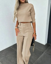 Women's Cropped Top and Wide-Leg Trouser Co-ord Set with High Waist - Maisie London