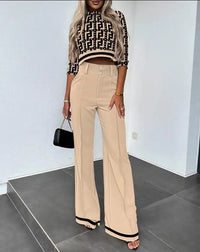 Women's Cropped Top and Wide-Leg Trouser Co-ord Set with High Waist - Maisie London