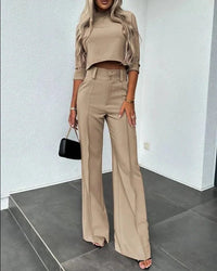 Women's Cropped Top and Wide-Leg Trouser Co-ord Set with High Waist - Maisie London