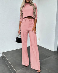 Women's Cropped Top and Wide-Leg Trouser Co-ord Set with High Waist - Maisie London