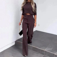 Women's Cropped Top and Wide-Leg Trouser Co-ord Set with High Waist - Maisie London