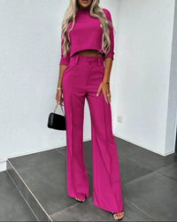 Women's Cropped Top and Wide-Leg Trouser Co-ord Set with High Waist - Maisie London