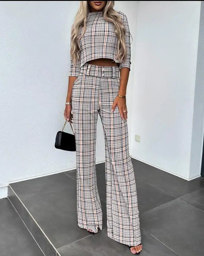 Women's Cropped Top and Wide-Leg Trouser Co-ord Set with High Waist - Maisie London