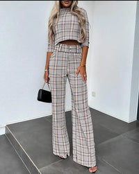 Women's Cropped Top and Wide-Leg Trouser Co-ord Set with High Waist - Maisie London