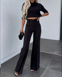 Women's Cropped Top and Wide-Leg Trouser Co-ord Set with High Waist - Maisie London