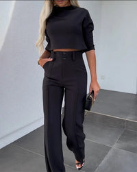 Women's Cropped Top and Wide-Leg Trouser Co-ord Set with High Waist - Maisie London